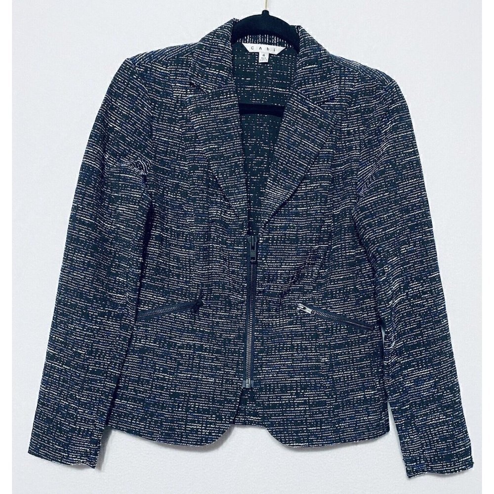 CAbi Womens Size 4 Blue Mingle Textured Zip Up Jacket Blazer Career 723